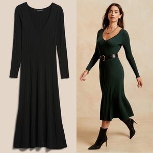 NWT Banana Republic Black Ribbed V-Neck Sweater Dress